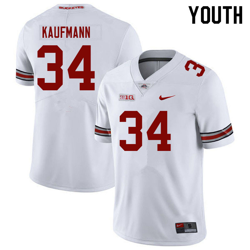 Ohio State Buckeyes Colin Kaufmann Youth #34 White Authentic Stitched College Football Jersey